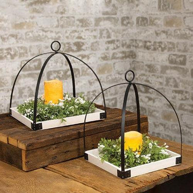 2 Set White Square Bottom Diagonal Frame Lanterns - The Fox Decor